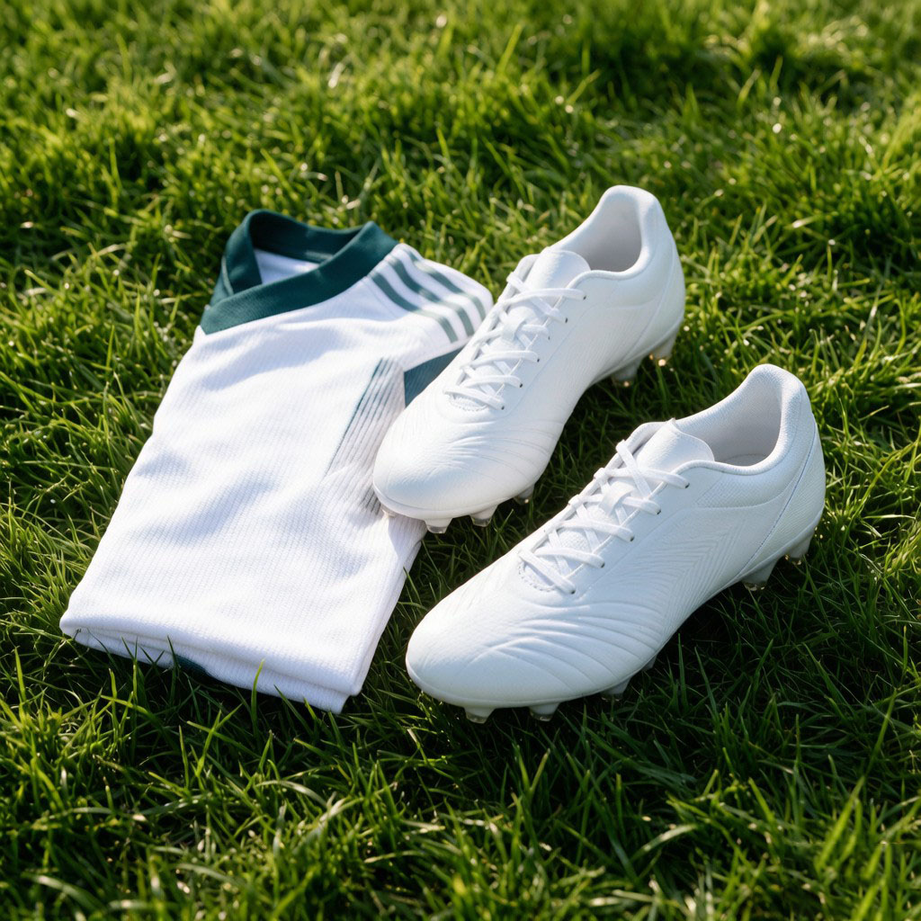 Boots and jersey on grass