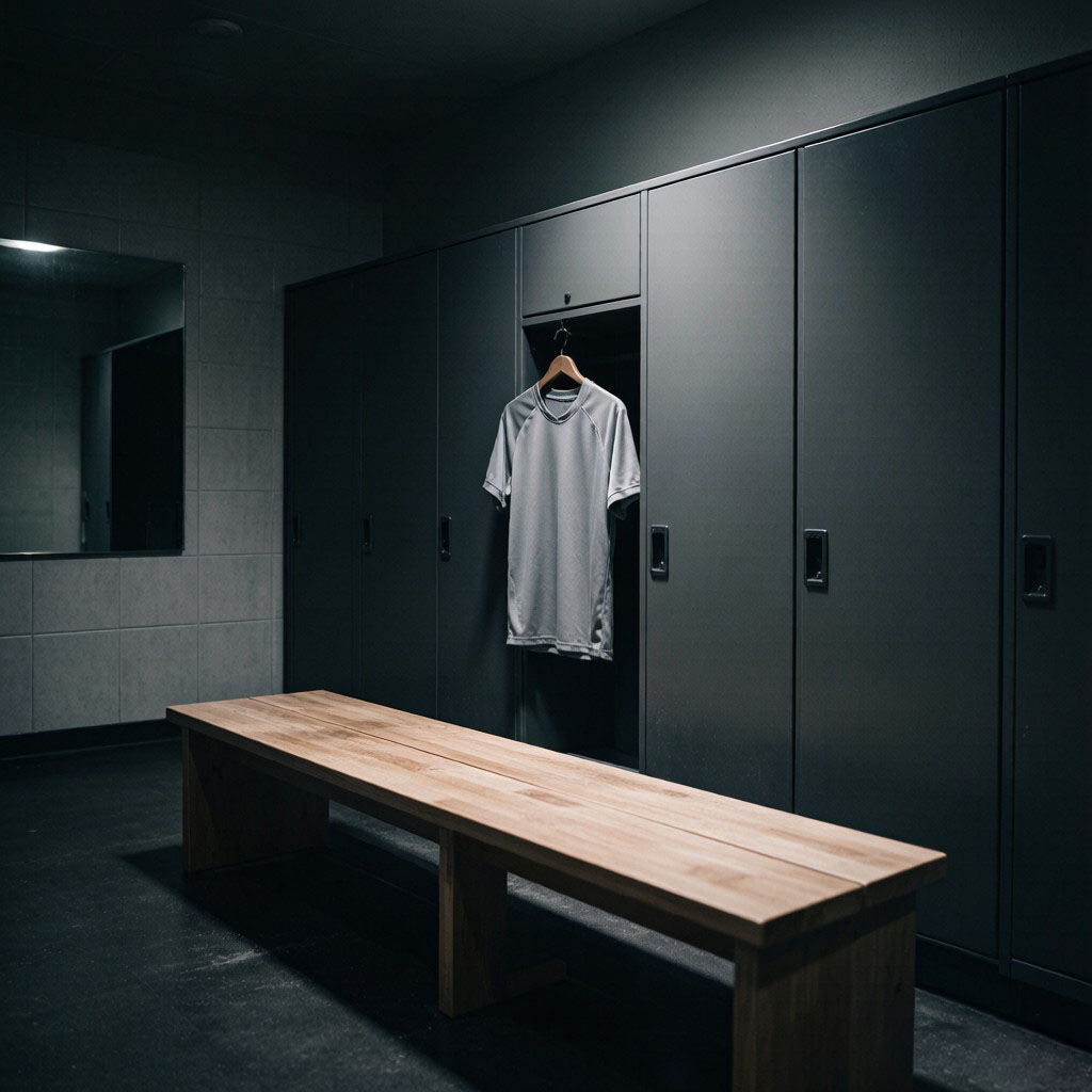 Locker room with a jersey on a hook