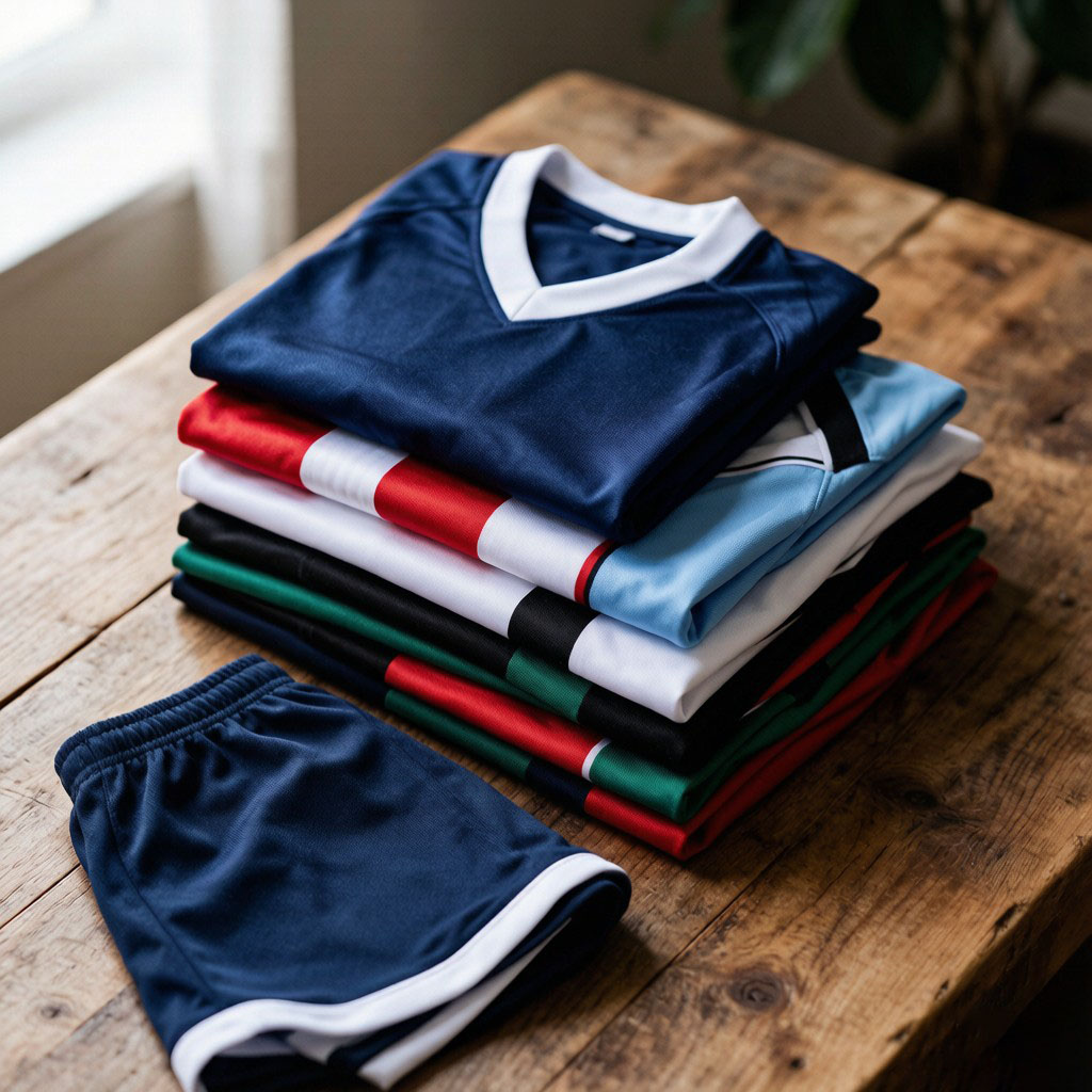 Folded jersey stack with shorts